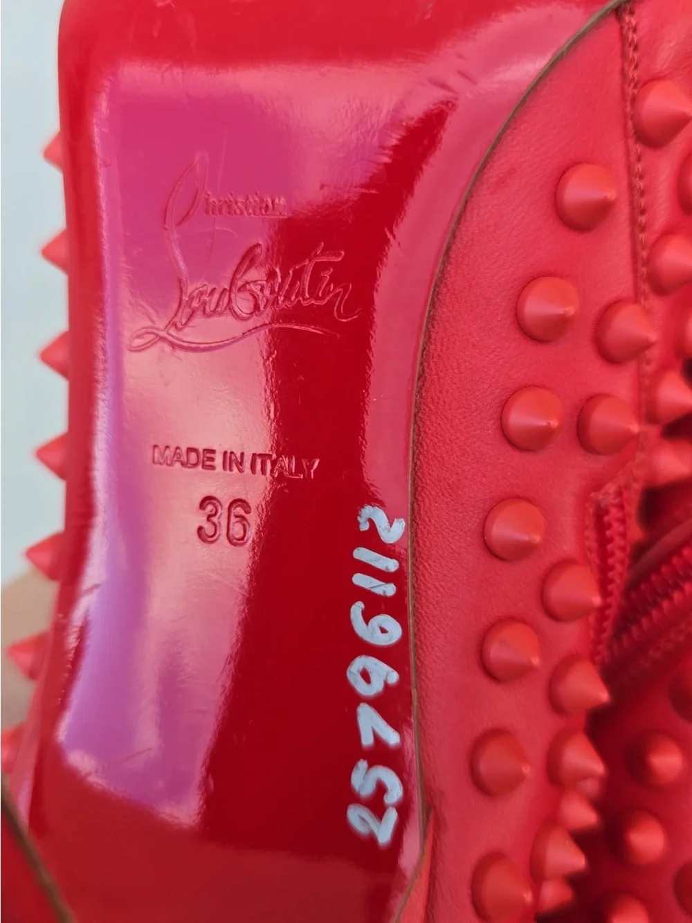 Christian Louboutin Red Spiked Pointed-Toe Stiletto Ankle Boots 36